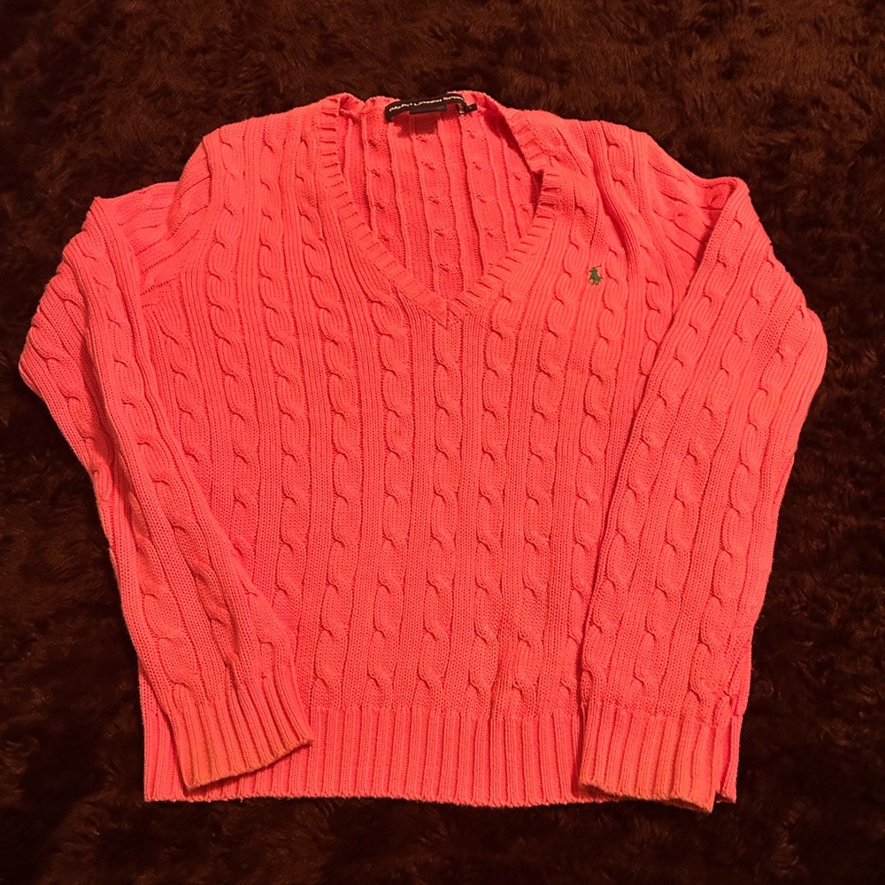 Ralph Lauren Sport Women Cable-knit Cotton V-neck Long Sleeve Sweater